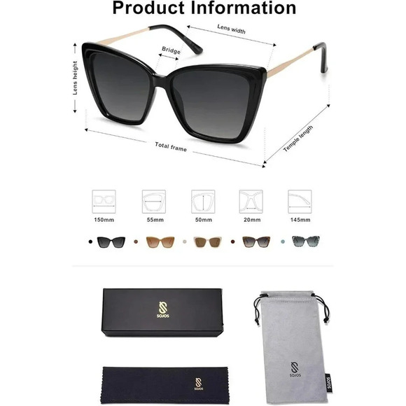 ❤️Women Black Trendy Polarized Sunglasses  For Retro Square Cat Eye Sun Glasses - Picture 5 of 5